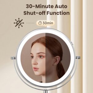 Ouwald Lighted Makeup Mirror with 10X Magnification, 8" Height Adjustable Double Sided Make up Mirror with 3 Colors LED Light Brightness Adjustable, 360°Rotation Vanity Mirror - Image 5