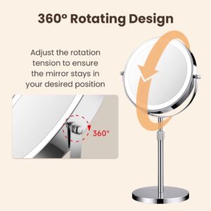Ouwald Lighted Makeup Mirror with 10X Magnification, 8" Height Adjustable Double Sided Make up Mirror with 3 Colors LED Light Brightness Adjustable, 360°Rotation Vanity Mirror - Image 7