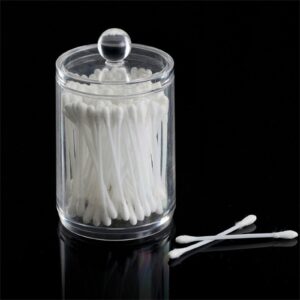 XEOVHV 1 Pack Qtip Holder Dispenser for Cotton Ball, Cotton Swab, Cotton Round Pads, Floss - 10 oz Clear Plastic Apothecary Jar Set for Bathroom Canister Storage Organization, Vanity Makeup Organizer - Image 4