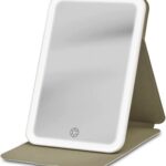 iHome Travel Shatterproof Mirror with Light and Adjustable Stand, Rechargeable Battery White