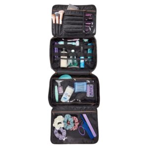 Walmart Weekender Travel Cosmetic Bag with Hanging Hook, Black Saffiano Leather, for Travel with Makeup or Toiletries, Size 12.75" x 4.5" x 9.5" - Image 4