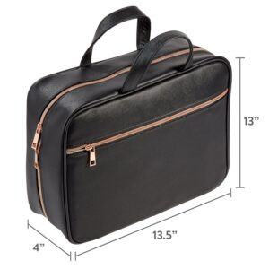 Walmart Weekender Travel Cosmetic Bag with Hanging Hook, Black Saffiano Leather, for Travel with Makeup or Toiletries, Size 12.75" x 4.5" x 9.5" - Image 7