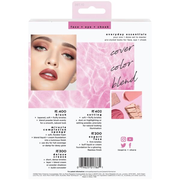 Real Techniques Everyday Essentials Kit, Makeup Brush & Beauty Sponge Set, 5 Piece Set