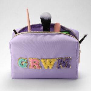 Purple GRWM Cosmetic Bag Pouch, 3.0" x 7.5" x 5.0" - Image 3