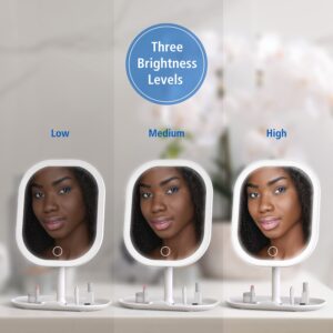 Mainstays Mirrors LED Makeup Mirror, Rechargeable Vanity Mirror with Lights and Storage Tray Base - Image 4