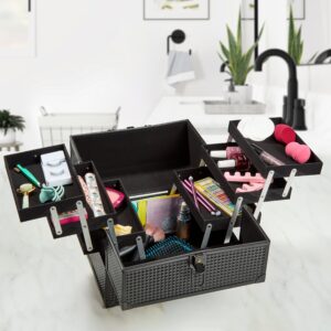 Walmart Large Train Case Cosmetics Organizer with 6 Trays for Travel with Makeup & Accessories, Matte Black, Size 8.6" x 11.8" x 9.4" - Image 1