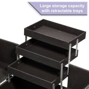 Walmart Large Train Case Cosmetics Organizer with 6 Trays for Travel with Makeup & Accessories, Matte Black, Size 8.6" x 11.8" x 9.4" - Image 4