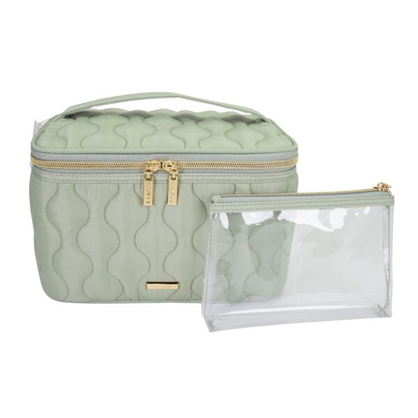 Conair Train Case Quilt 2pc Sage Green Cosmetic Bag