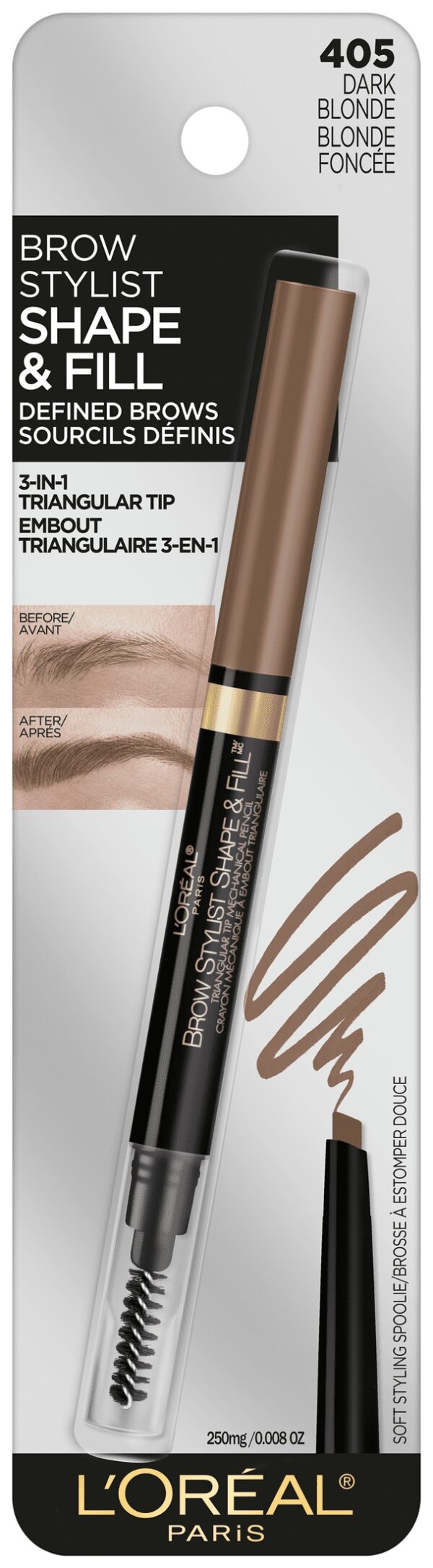 L’Oreal Paris Stylist Shape and Fill Mechanical Eyebrow Makeup Pencil, Dark Blonde