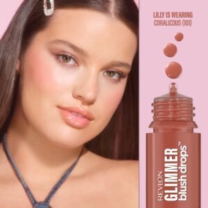 Revlon Glimmer Blush Drops, Liquid Cheek Blush, 103 Field of Roses, 0.32 fl oz - Image 12