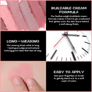FOCALLURE Cream Blush Makeup, Long Wearing Blush Stick for Cheeks, BABY PINK - Image 4