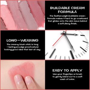 FOCALLURE Cream Blush Makeup, Long Wearing Blush Stick for Cheeks, BABY PINK - Image 14