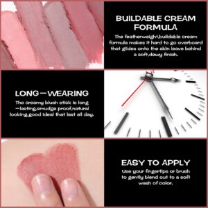 FOCALLURE Cream Blush Makeup, Long Wearing Blush Stick for Cheeks, BABY PINK - Image 31