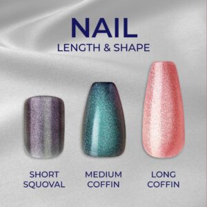 KISS Gel Fantasy Magnetic, Press On Nails, Chameleon, Blue, Medium Coffin, 28 Count - Image 8