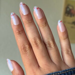 Olive & June + Bubble Instant Mani Medium Oval Press-on Nails, Cherry Floral Chrome French, 42 Pieces - Image 6