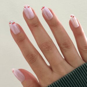 Olive & June + Bubble Instant Mani Medium Oval Press-on Nails, Cherry Floral Chrome French, 42 Pieces - Image 7
