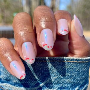 Olive & June + Bubble Instant Mani Medium Oval Press-on Nails, Cherry Floral Chrome French, 42 Pieces - Image 8