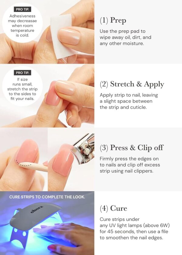 Ohora Semi Cured Gel Nail Strips (N Dreaming) – Works with Any UV Nail Lamps, Salon-Quality, Long Lasting, Easy to Apply & Remove – Includes 2 Prep Pads, Nail File & Wooden Stick