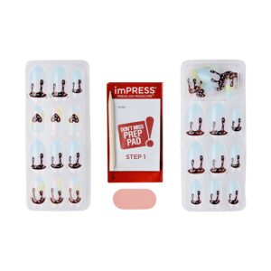 KISS imPRESS No Glue Needed Press On Nails, Design, Spoonful Joy, Blue, Medium Coffin, 30 Count
