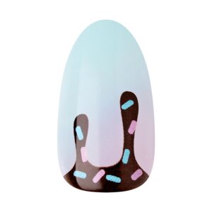 KISS imPRESS No Glue Needed Press On Nails, Design, Spoonful Joy, Blue, Medium Coffin, 30 Count