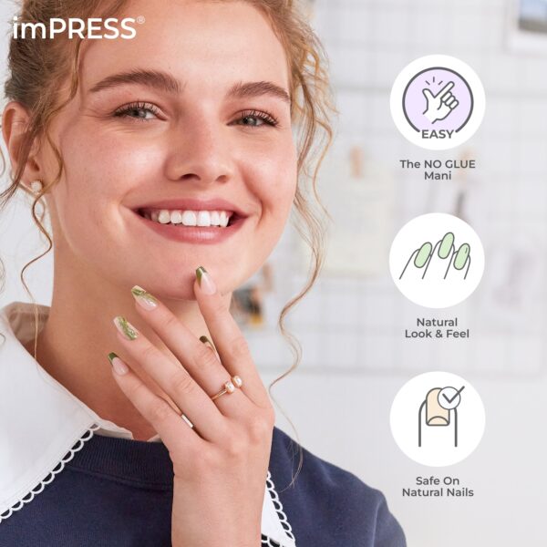 KISS imPRESS No Glue Needed Press On Nails, Design, Spoonful Joy, Blue, Medium Coffin, 30 Count