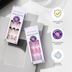 KISS imPRESS No Glue Needed Press On Nails, Design, Spoonful Joy, Blue, Medium Coffin, 30 Count