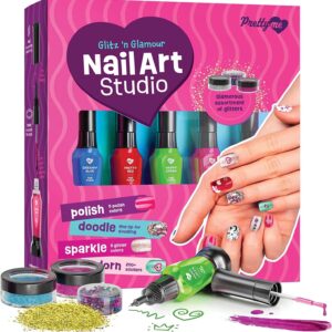 Pretty Me Nail Art Studio for Girls – Nail Polish Kit for Kids Ages 7-12 Years Old – Girl Gifts Ideas – Girls Nails Gift Set – Cool Girly Stuff – Polish, Pens, Glitter, Stickers, Gems, Filer