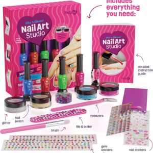Pretty Me Nail Art Studio for Girls – Nail Polish Kit for Kids Ages 7-12 Years Old – Girl Gifts Ideas – Girls Nails Gift Set – Cool Girly Stuff – Polish, Pens, Glitter, Stickers, Gems, Filer