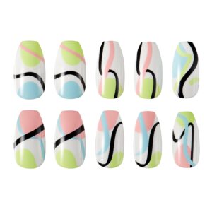Lottie London Stay Press’d, Press On Nails Set, Pastel Waves-squareletto shape, Wavy Baby, 30 nails