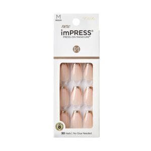 KISS imPRESS ‘Playback’ Press-On Nails, Gold, Medium Length, Coffin Shape, 33 Ct.