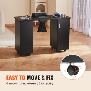 KFFKFF Manicure Table Nail Desk for Nail Tech, Nail Table Beauty Salon Tech Station, Moveable Nail Tech Desk with 8 Wheels (4 Lockable), 3 Dust Bag & Wrist Rest, MDF Nail Art Workstation - Image 4