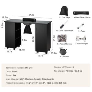 KFFKFF Manicure Table Nail Desk for Nail Tech, Nail Table Beauty Salon Tech Station, Moveable Nail Tech Desk with 8 Wheels (4 Lockable), 3 Dust Bag & Wrist Rest, MDF Nail Art Workstation - Image 7