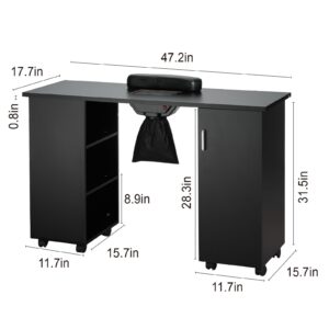 KFFKFF Manicure Table Nail Desk for Nail Tech, Nail Table Beauty Salon Tech Station, Moveable Nail Tech Desk with 8 Wheels (4 Lockable), 3 Dust Bag & Wrist Rest, MDF Nail Art Workstation - Image 8