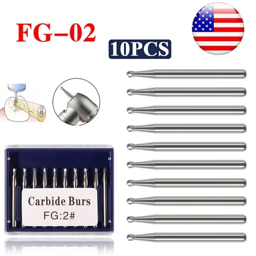 Crisp – 10Pcs Fg2 Dental Round Carbide Steel Drills Burs Bur For High Speed Handpiece Or