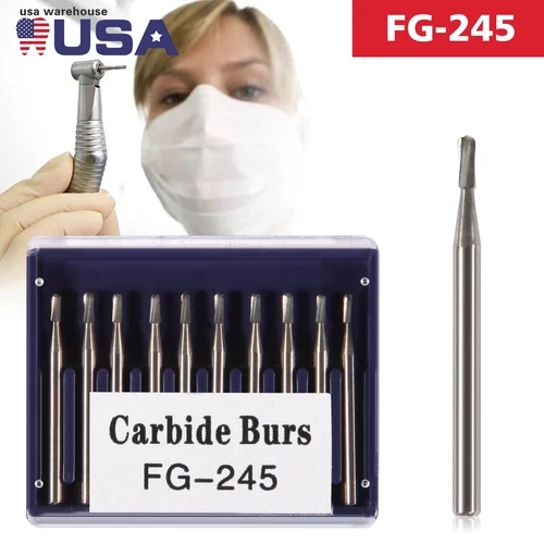 Crisp – 10X Dental Round Carbide Steel Drills Burs Fg-245 Bur For High Speed Handpiece