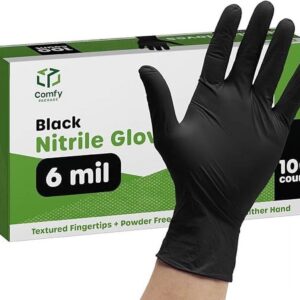 Comfy Package Black Disposable Nitrile Gloves for Food Prep Latex Free Glove, 100-Pack Large