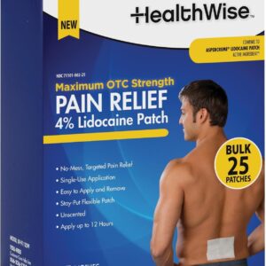 HealthWise™ Maximum Strength OTC Pain Relief Patch | 4% Lidocaine Patch | 3.9” x 5.5” | 25-Count Box | Paraben Free - Image 1
