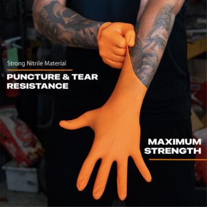 GRIPXX 8 Mil Orange Nitrile Gloves - Heavy Duty, 3D Raised Diamond Texture Grip - Latex-Free & Powder-Free - Industrial, Mechanic, Food Service - Disposable Gloves for Tough Tasks (Large, Orange) - Image 5