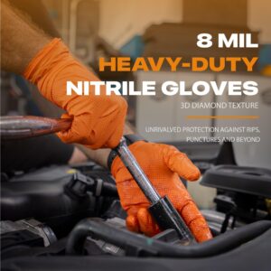 GRIPXX 8 Mil Orange Nitrile Gloves - Heavy Duty, 3D Raised Diamond Texture Grip - Latex-Free & Powder-Free - Industrial, Mechanic, Food Service - Disposable Gloves for Tough Tasks (Large, Orange) - Image 6