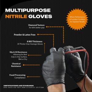 GRIPXX 8 Mil Orange Nitrile Gloves - Heavy Duty, 3D Raised Diamond Texture Grip - Latex-Free & Powder-Free - Industrial, Mechanic, Food Service - Disposable Gloves for Tough Tasks (Large, Orange) - Image 10