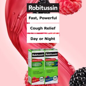 Robitussin Maximum Strength Cough + Chest Congestion DM and Maximum Strength Nighttime Cough Dm, Cough Medicine, Berry Flavor - 4 Fl Oz Bottles (Pack of 2) - Image 3