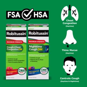 Robitussin Maximum Strength Cough + Chest Congestion DM and Maximum Strength Nighttime Cough Dm, Cough Medicine, Berry Flavor - 4 Fl Oz Bottles (Pack of 2) - Image 7