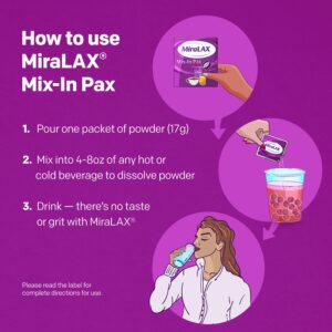 MiraLAX Mix-in Pax, Constipation Relief, Laxative, No Sudden Urgency, 10 Single Doses - Image 8