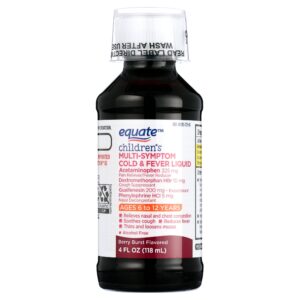 Equate Children's Multi-Symptom Cold & Fever Liquid, Berry Burst Flavor, Ages 6 to 12 Years, 4 fl oz, Compare to Children's Mucinex® Multi-Symptom Cold & Fever Active Ingredients - Image 2