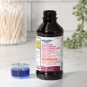 Equate Children's Multi-Symptom Cold & Fever Liquid, Berry Burst Flavor, Ages 6 to 12 Years, 4 fl oz, Compare to Children's Mucinex® Multi-Symptom Cold & Fever Active Ingredients - Image 3