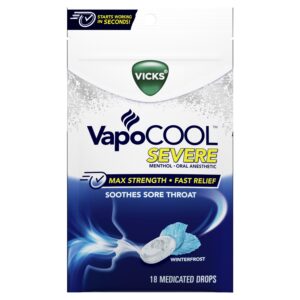 Vicks Vapocool Severe Medicated Sore Throat Drops, Max Relief, Menthol, Winterfrost, 18 ct - Image 10
