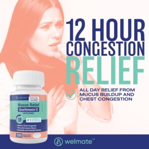 WELMATE Mucus Relief Tablets | Guaifenesin 600 mg | Cough & Cold Expectorant for Chest Congestion | 200 Count - Image 3