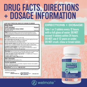 WELMATE Mucus Relief Tablets | Guaifenesin 600 mg | Cough & Cold Expectorant for Chest Congestion | 200 Count - Image 8