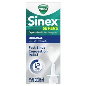 Vicks Sinex Severe Nasal Spray, Original Ultra Fine Mist, Decongestant Medicine, Sinus Relief, 265 Sprays, 2 Ct - Image 12
