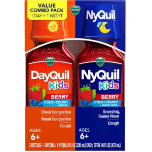Vicks DayQuil and NyQuil Kids Cold and Cough Liquid, Cold Medicine for Children, Berry, 2x8 Fl oz - Image 1